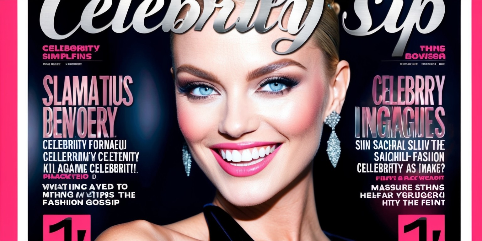 A vibrant and attention-grabbing celebrity gossip article cover, set against a bright pink background, with bold, cursive font headlines and subtitles in a metallic silver color, featuring a close-up portrait of a glamorous celebrity with flawless, porcelain-like skin and piercing blue eyes, wearing a sleek, black evening gown, and flashing a bright, white smile, surrounded by sensationalized, italicized text and scandalous, red-circle-and-cross marks, with a subtle, gradient effect giving the image a sense of luxury and sophistication, and a thin, white border framing the edges, complete with a glossy, high-fashion magazine aesthetic.