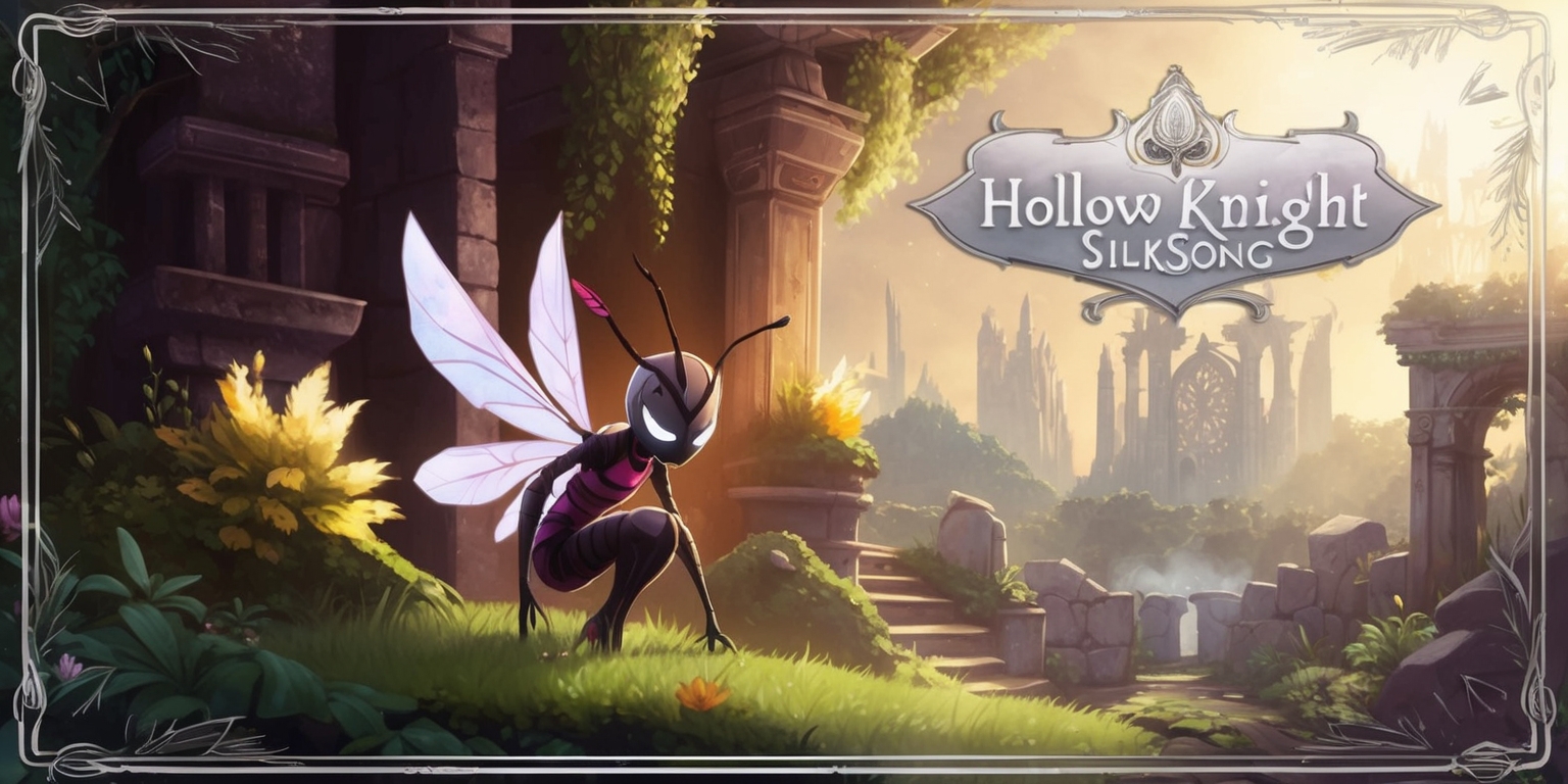Hollow Knight Silksong game with a hauntingly beautiful landscape, intricate architecture, and a sense of eerie silence, featuring Hornet, the protagonist, with delicate, ghostly wings and a determined expression, set against a lush, vibrant, and mysterious environment with a mix of ancient, worn stone structures and overgrown, glowing flora, in a warm, golden light with deep, rich colors, and subtle, gentle animations, with the game's title, Hollow Knight Silksong, in an elegant, cursive font, at the top of the image, in a soft, shimmering silver color, and the overall scene framed by a delicate, hand-drawn border, with subtle texture and intricate details, capturing the essence of the game's enchanting and atmospheric world.
